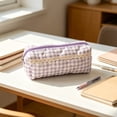 thumbnail image 5 of Cute Pencil Pouch, Quilted Gingham Pencil Case with Lace Accent, Zipper Organizer Bag for Office Desk Artists Travel and Makeup Storage, 6.7 Inch, 5 of 7