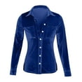 thumbnail image 6 of Meichang Velvet Tops for Women Vintage Long Sleeve Button Down Shirts Spring Casual Dressy Blouse with Pockets, 6 of 7