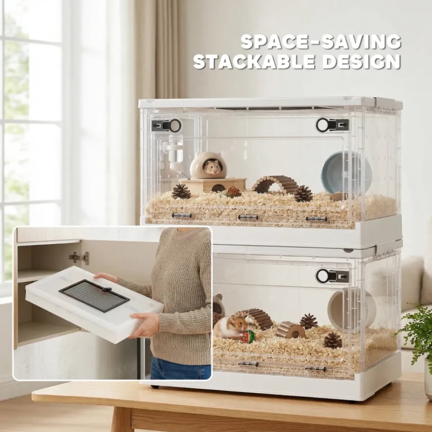 FENGFAN Stackable Hamster Cage 21.7" Small Animal Habitat with Front Door 1 Pack