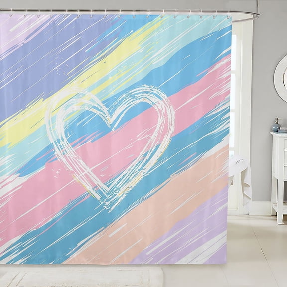 Manfei Watercolor Rainbow Shower Curtain 72Wx72L, Oil Printing Lines Bathroom Curtain, Pink Blue