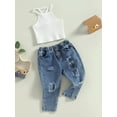 thumbnail image 3 of Bagilaanoe 2pcs Toddler Baby Girl Long Pants Set Sleeveless Camisole Tops + Ripped Jeans Denim Trousers 18M 24M 3T 4T 5T 6T Kids Casual Outfits, 3 of 8