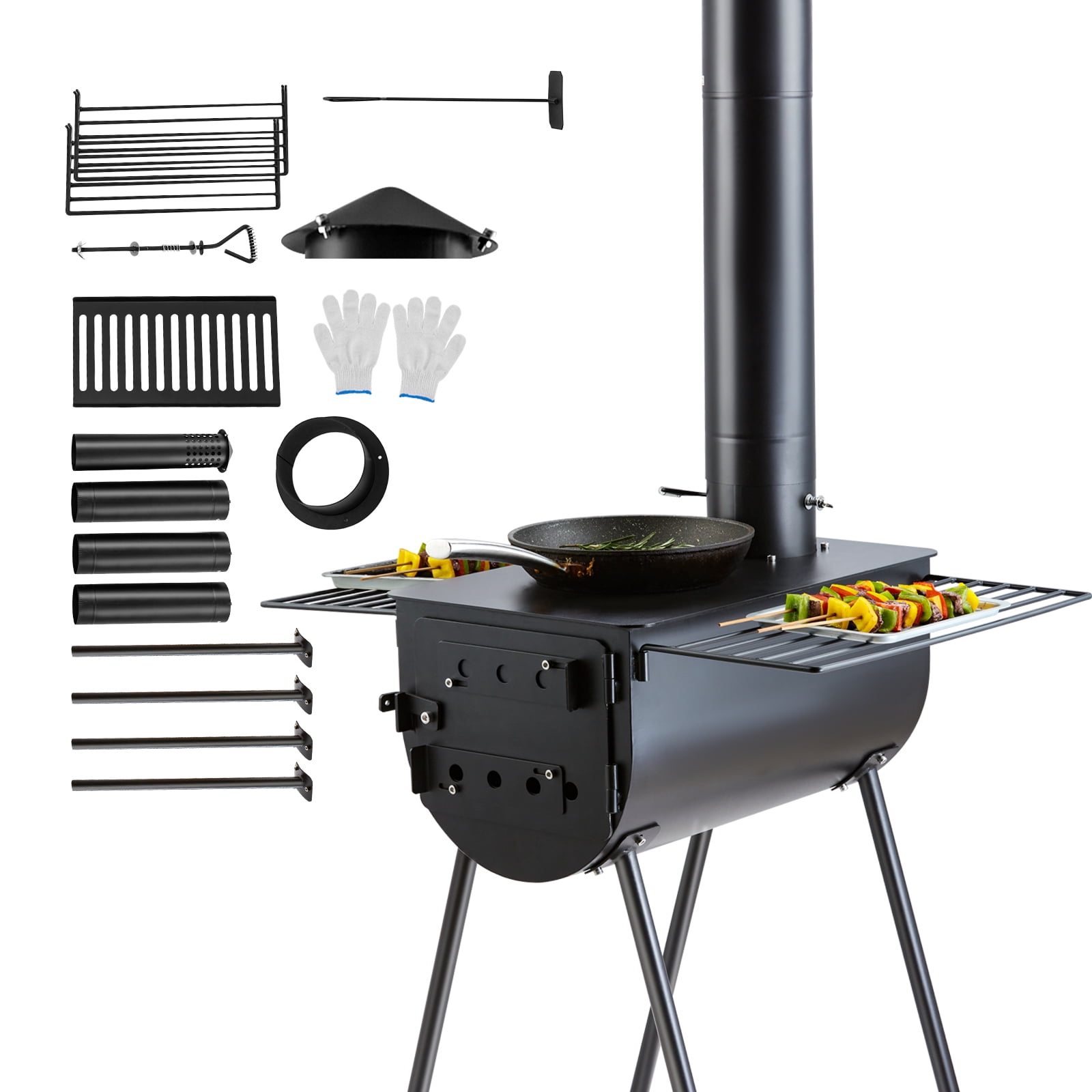 BENTISM Portable Wood Camping Stove with Support Legs and Chimneys