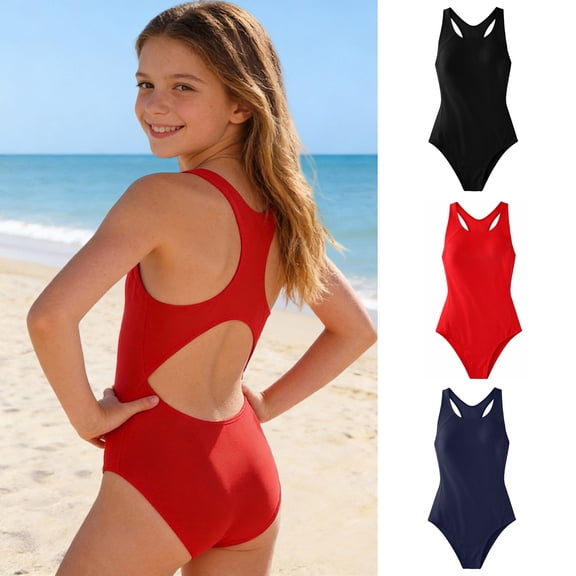 Girls Swimsuit 1 Piece Bathing Suit Red Quick Dry Swimwear Beach Bathing Suit Juniors Sport Swimsuits for 15-16 Years