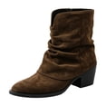 thumbnail image 3 of Willtoo Women Faux Suede Slouch Ankle Boots Pointed Toe Block Heel Short Booties Fall Winter Versatile Ruched Calf Fashion Walking Shoes for Date Street Office Outfits, 3 of 5