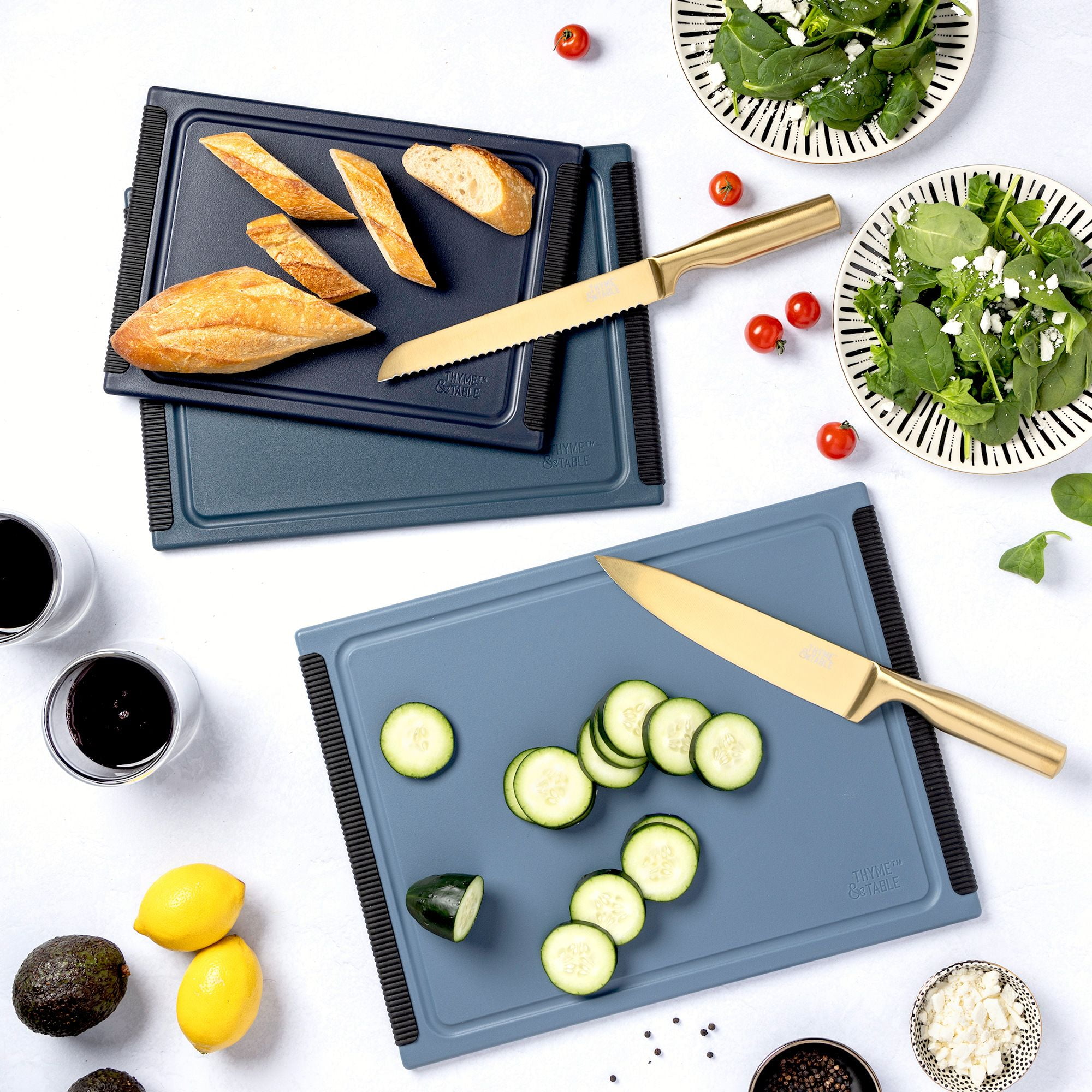 Thyme & Table 3-Piece Poly Cutting Boards Blue - SM 8.5x12", MD 10"x14", LG 12"x16"