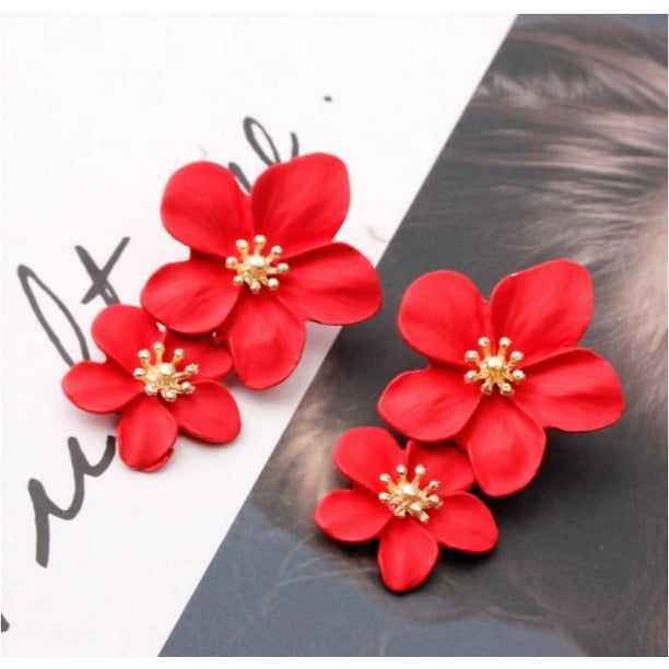 Pendientes Sense Pendientes Estilo Pendientes Distintivos Multicolor Doble Capa Flor Pendientes Sencillos para Mujer