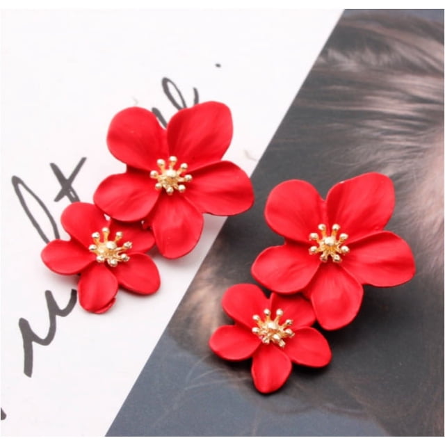 Pendientes Sense Pendientes Estilo Pendientes Distintivos Multicolor Doble Capa Flor Pendientes Sencillos para Mujer
