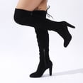 thumbnail image 2 of YOUYEDIAN Knee High Boots Women Fall Winter Faux Suede Wide Calf Wedge Thigh High Boots Stretch Trendy Tall Above the Knee Chunky Heels (Black), 2 of 5