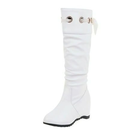 

Mid-Calf Boots for Women Color Women s Leather MidTop LaceUp Fashion Lace InnerIncreasing Folid Boots Women s Boots PU Dress Sandals for Women White