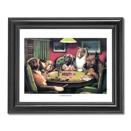 Dogs Playing Poker Paintings - Dogs Playing Poker at Table #4 A Bold Bluff Wall Picture Black Framed