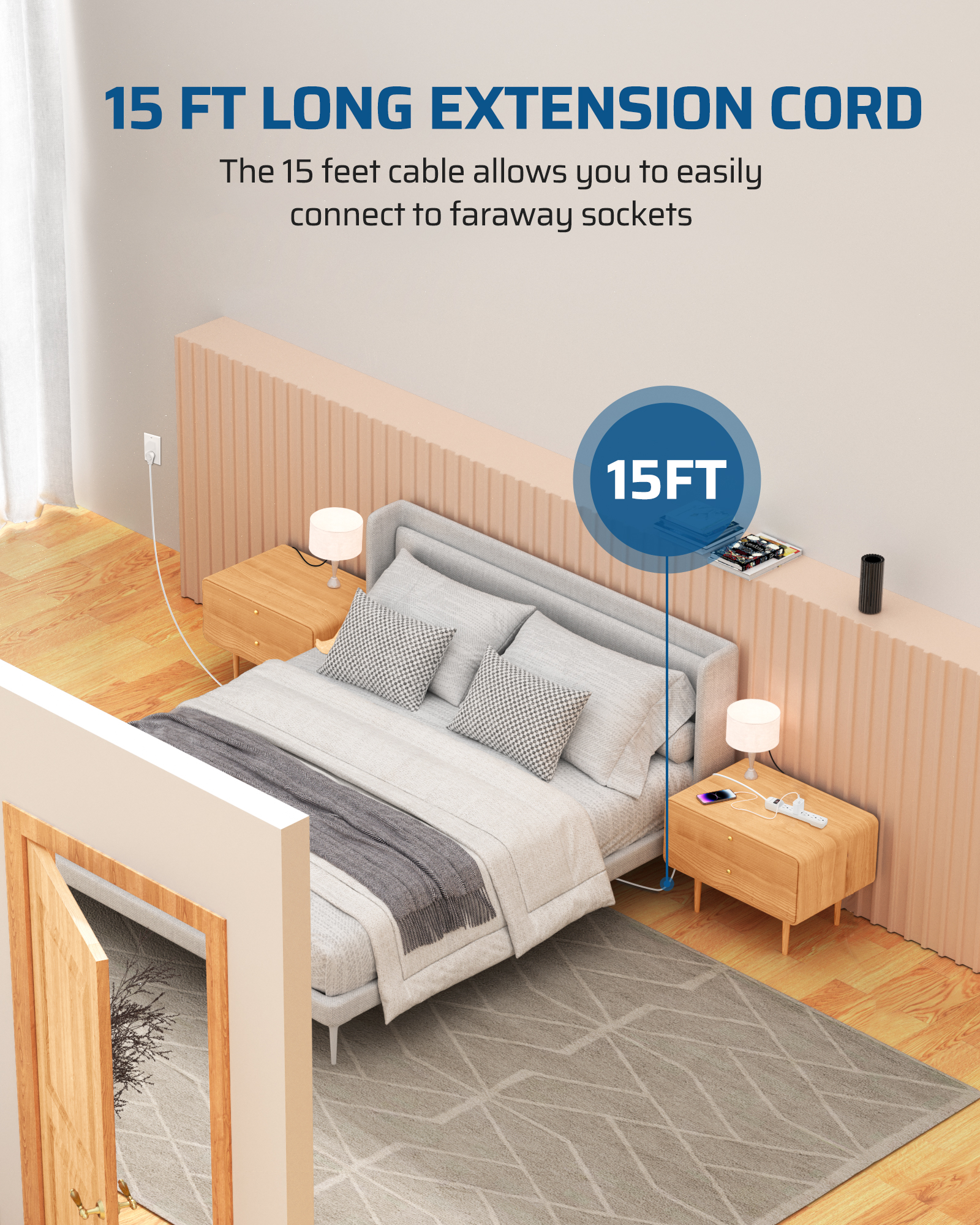 DEWENWILS 6-Outlet Surge Protector, 15 ft, White photo 8