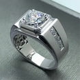 thumbnail image 2 of 2Ct Round Cut Simulated Diamond Mens Cluster Gift Engagement Wedding Ring 14K White Gold Plated 925 Silver, 2 of 5