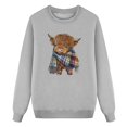 thumbnail image 4 of Byoo Little Girl's Animal Crewneck Sweatshirt Long Sleeve Plaid Scarf Highland Cow Print Pullover Outdoor Casual Top,Grey, 4 of 4