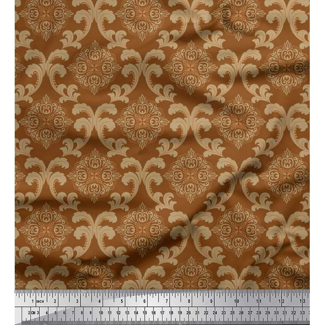 Soimoi Moss Georgette Fabric Swirl & Ogee Damask Print Fabric by Yard 42 Inch Wide