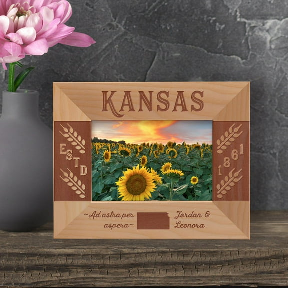 Kansas Personalized Wooden Frame-5" x 3 1/2" Brown Horizontal