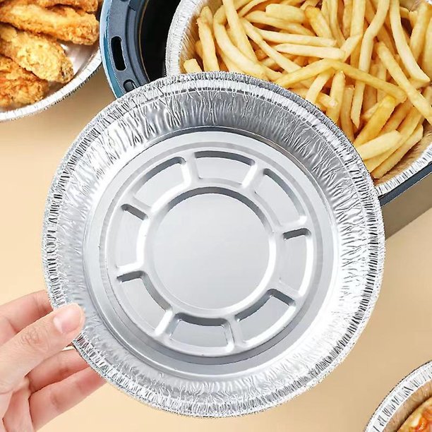 Sartenes redondas de papel de aluminio con tapas transparentes - Recipientes desechables con paredes rectas para almacenar, hornear, preparar comidas y recalentar - Apto para congelador y horno.