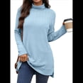 thumbnail image 3 of Camiseta Holgada de Larga con Cuello Alto y Estampado Geométrico de Jacquard para Mujer, Otoño e Invierno. Azul XL, 3 of 10
