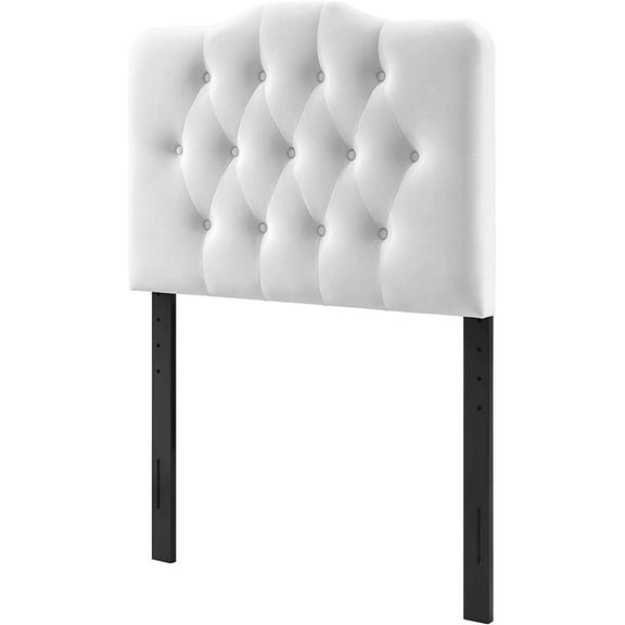 Contemporary Modern Urban Designer Bedroom Twin Size Tufted Headboard, Velvet Fabric, White
