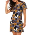 thumbnail image 2 of Fotbe Spooky Cats And Halloween Pumpkins Bata de Dormir para Mujer con Estampado, Camisón de Algodón de Manga Corta, Ropa de Dormir Casual, 2 of 6