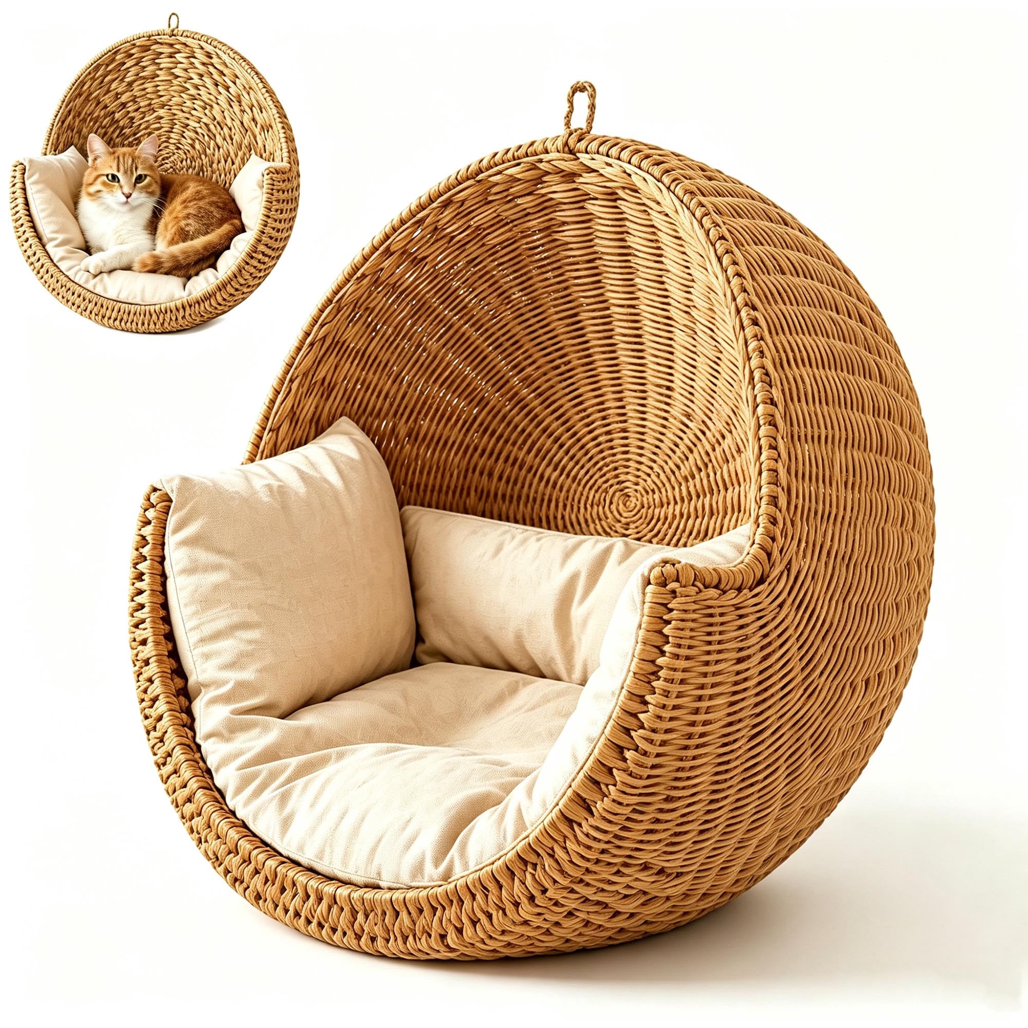 Gunhay Hang Cat Basket Hanging Cat Bed for Indoor Handwoven Hammock Brown 11.2