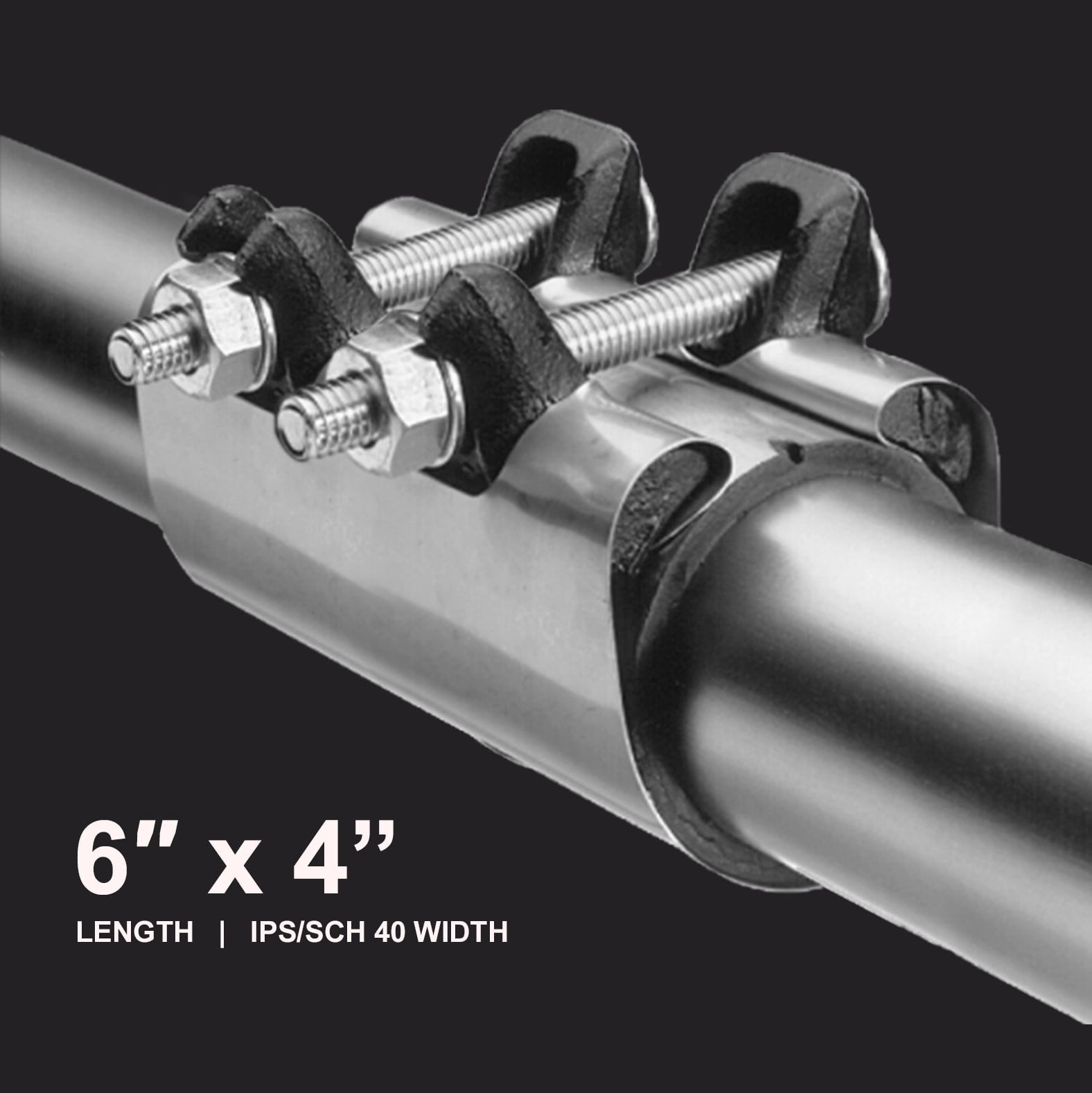 Highcraft Pipe Repair Clamp 4" One Bolt, 6" Long Stainless Steel (5 Pack)