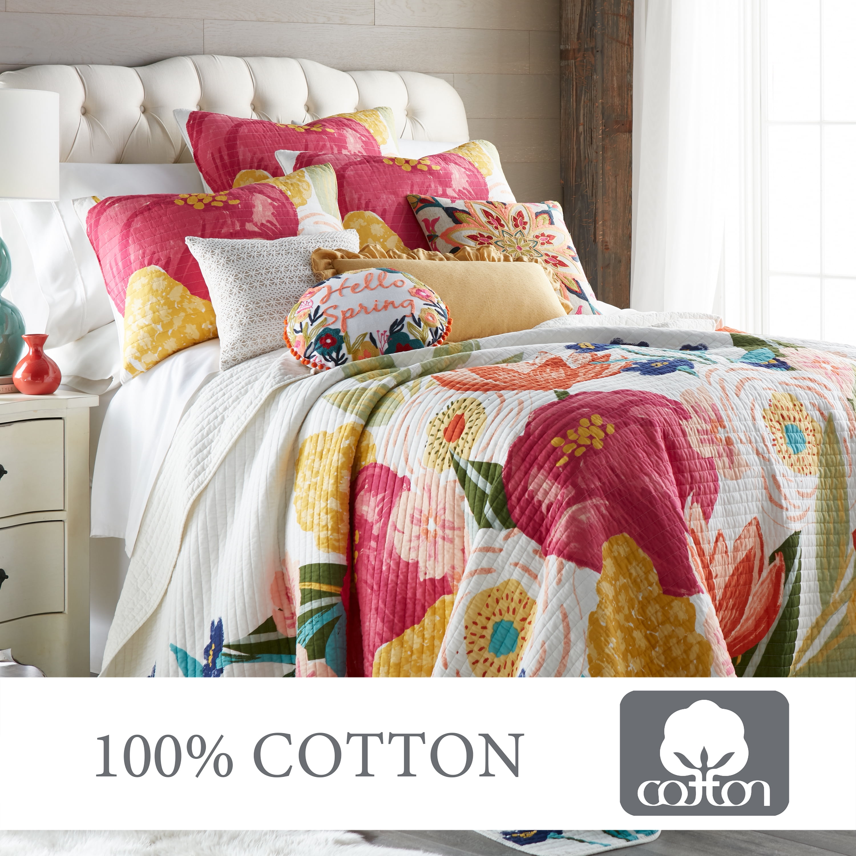 Levtex Home - Grandiflora Quilt Set - Full/Queen Quilt + Two Standard Pillow Shams - Multicolor Bold Contemporary Floral - Quilt Size (88x92in.) and Pillow Sham Size (26x20in.) - Cotton