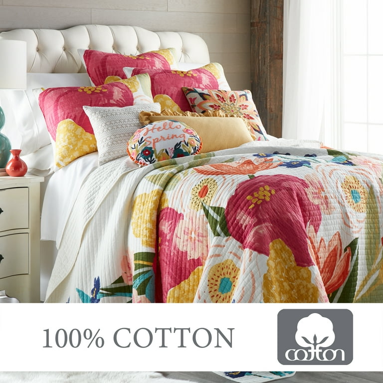 Levtex Home Grandiflora Quilt Set Full Queen Quilt Two Standard Pillow Shams Multicolor Bold Contemporary Floral Quilt Size 88x92in. and Pillow Sham Size 26x20in. Cotton Walmart