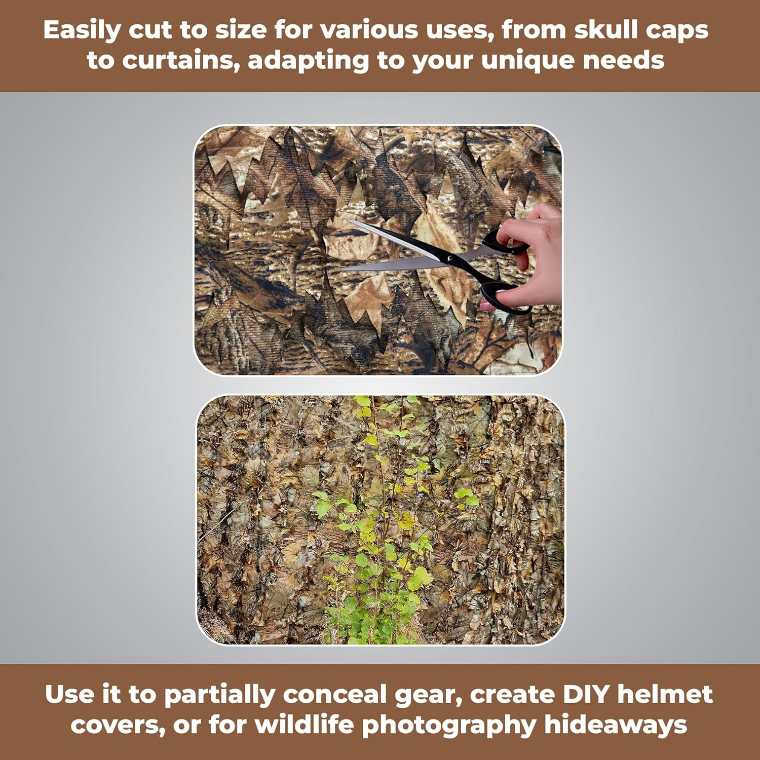 Camo Netting 3D Leafy Camouflage Net for Hunting, Tree Stands Concealment, Traping, Sunshade, Decoration, Shooting, Paint Ball and More, 5 ft X 12 ft (Autumn Brown)