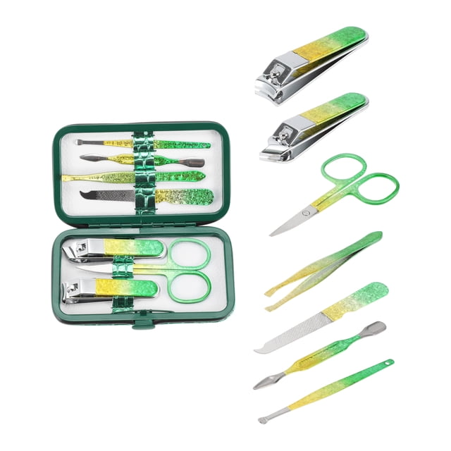 Juego de cortaúñas de 7 piezas de estilo hermoso único para mujeres y hombres en amarillo y verde