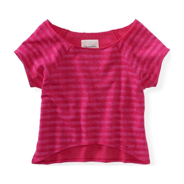 Aeropostale suéter de punto con rayas recortadas para mujer, rosa, extragrande