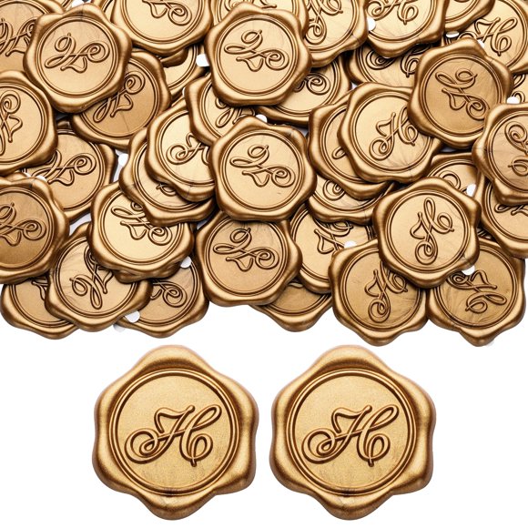 Pegatinas con sello de cera Yoption Initial H, paquete de 100 unidades, oro envejecido