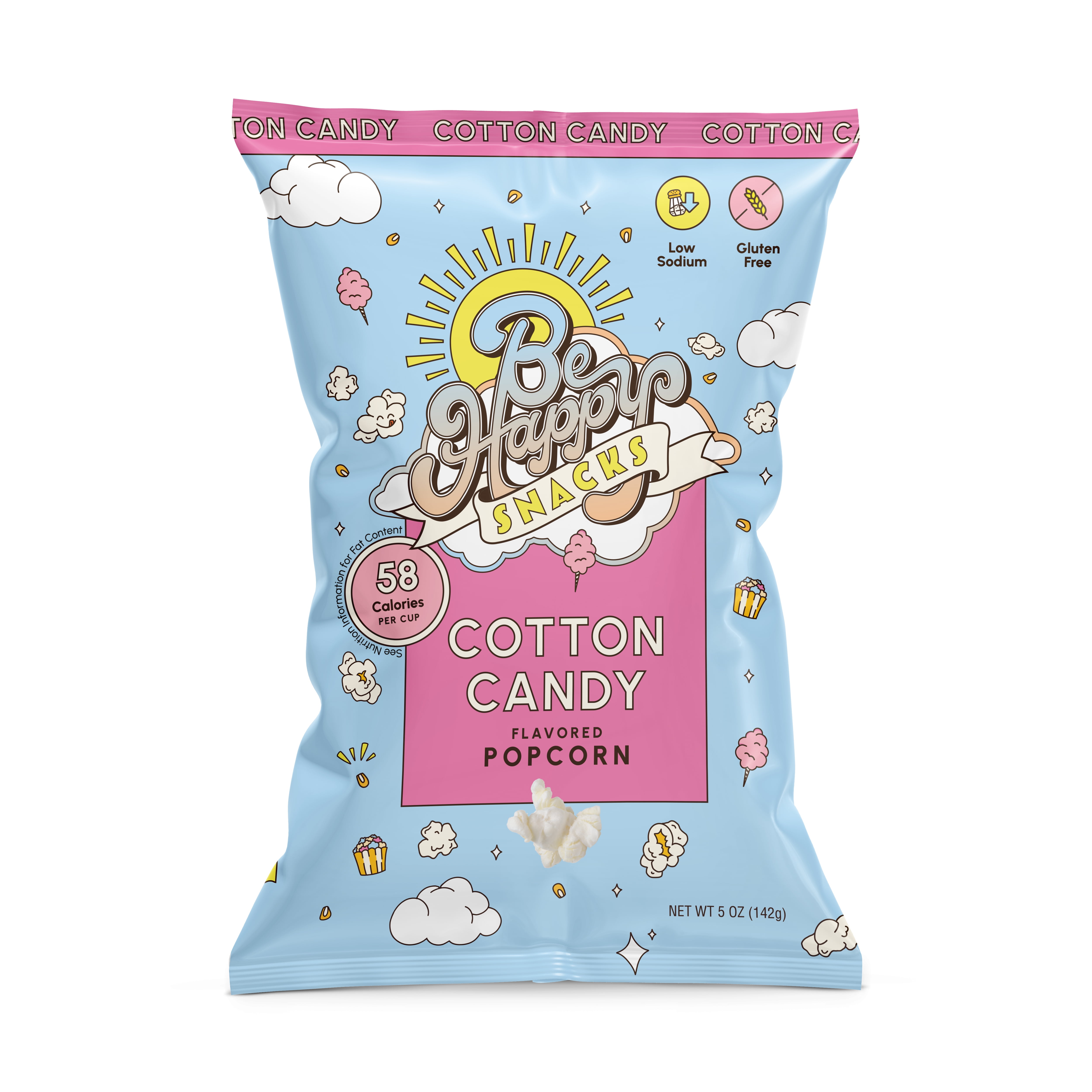 (3 pack) Be Happy Snacks D'Amelio Cotton Candy Popcorn, Gluten-Free, 5 oz