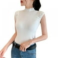 thumbnail image 1 of Women‘s Mock Neck Tank Tops Solid Half Turtleneck Slim Fit Ribbed Knit Sleeveless T-Shirt Basic Blouse Tops White, 1 of 7