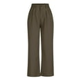 thumbnail image 6 of CFLVAEK Dressy Casual Pants for Women Loose Fit Straight Wide Leg Trousers with Pockets Comfy Button Elastic Waist Slacks for Office Work Brown XL, 6 of 7