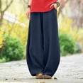 thumbnail image 4 of TRUBKH Cotton Linen Pants Balloon Pants Baggy Pants Resort Wear for Women 2026 Gaucho Pant Lounge Pants Elastic Ankle Pants Women Paperbag Pant Pull On Pants Women's Sweatpants Dark Blue 4XL, 4 of 6