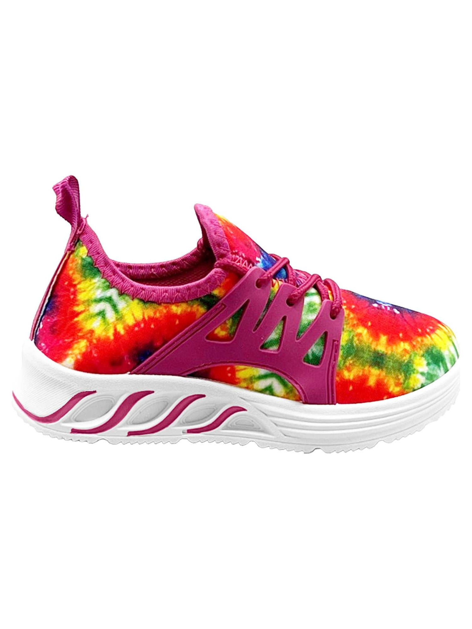Take A Walk Girls’ Athletic Tie-Dye Rainbow Fashion Sneaker, Sizes 11-3