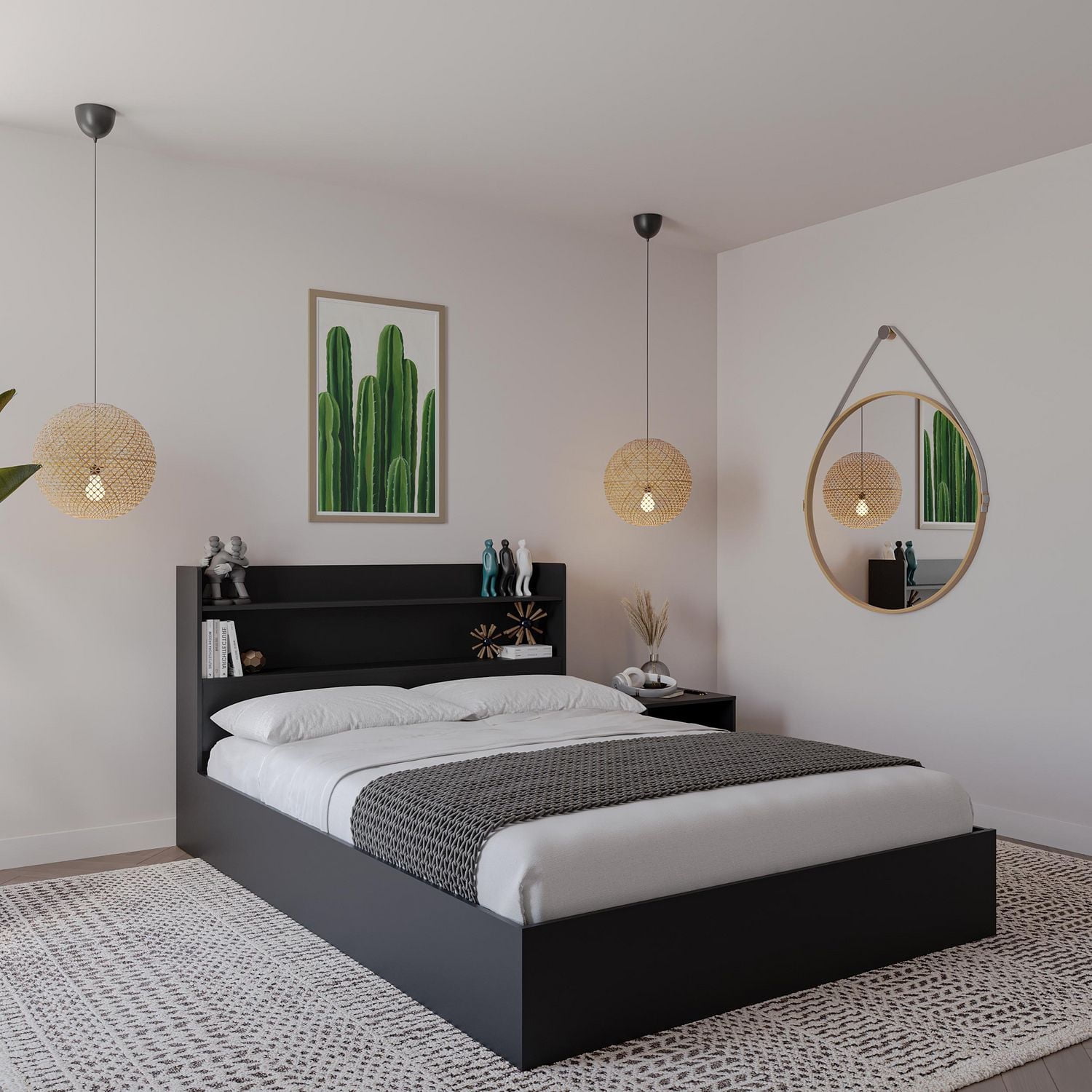 Nexera Hunter Platform Bed With Headboard And 1-Drawer Nightstand