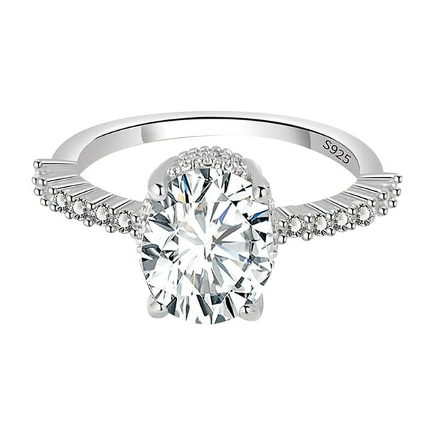 Puntoco Anillo De Boda Para Mujer De Moissanita Con Diamantes De Imitación De Lujo, Conjunto Redondo De Cuatro Puntas De Un Quilate O Dos Quilates, Decoración Del Hogar