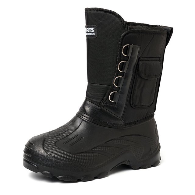Botas de nieve de algodón acolchado de terciopelo de invierno para hombre, botas de nieve cruzadas, cinturón impermeable, clavos de acero, zapatos de pesca cálidos y fríos