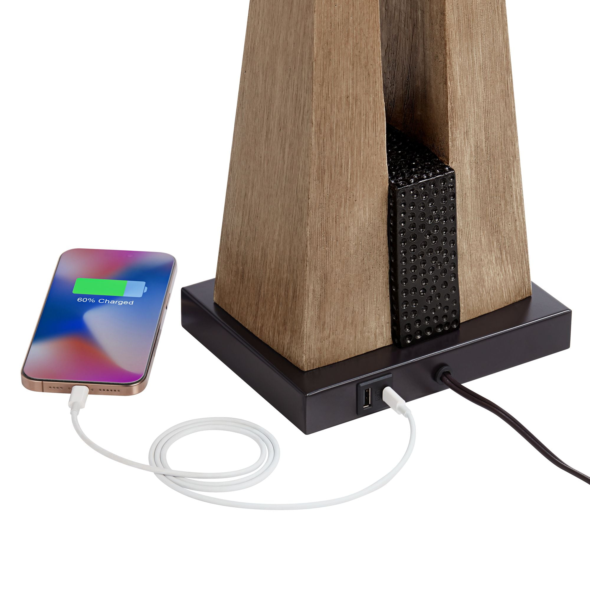 John Timberland Mitchell Rustic Farmhouse Table Lamps 27" Tall Set of 2 Wood with USB Charging Port Oatmeal Tapered Rectangular Shade for Living Room