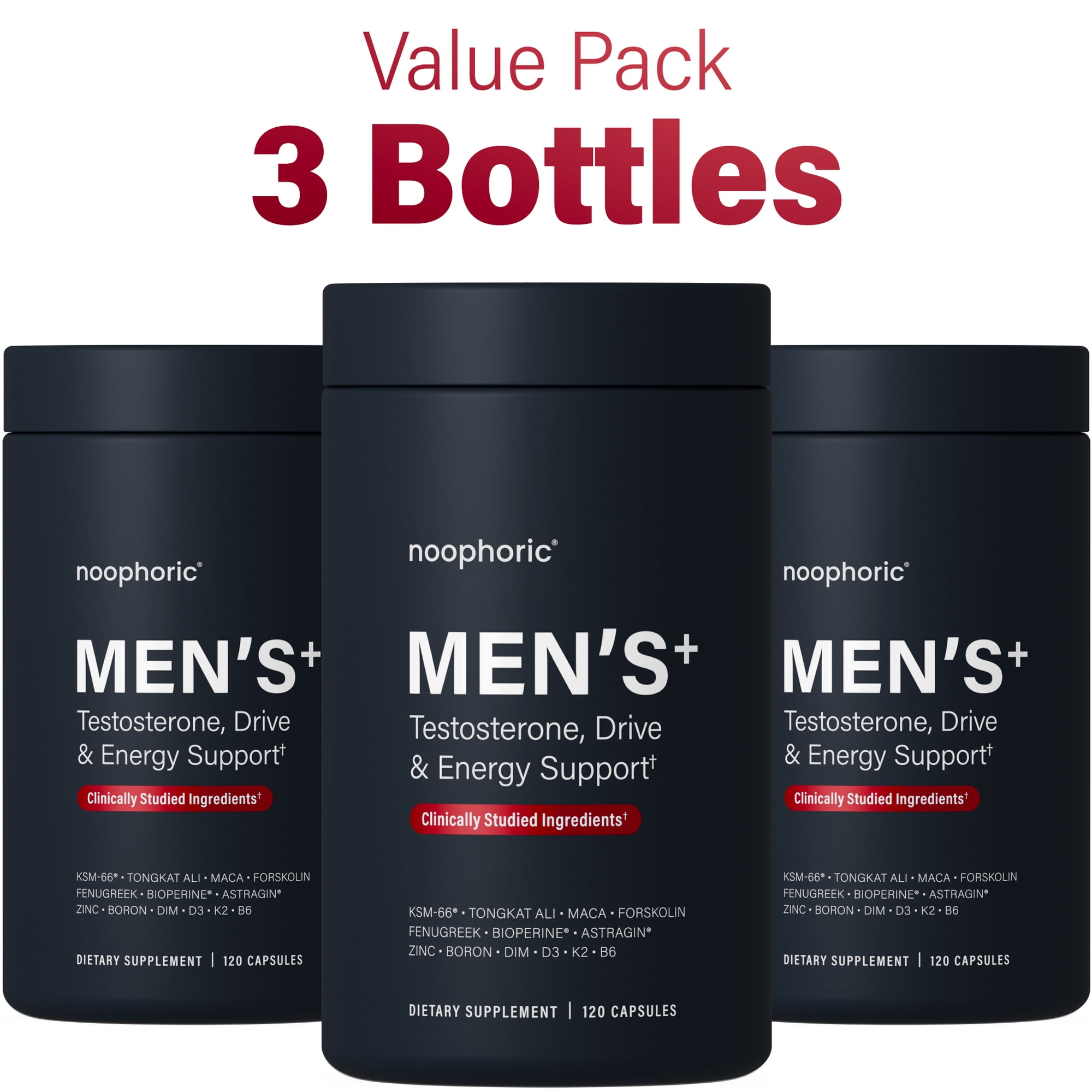 Noophoric Testosterone Booster for Men with KSM-66® Ashwagandha, Tongkat Ali & Boron, 360 Capsules (3 pack)