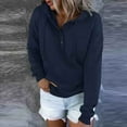 thumbnail image 6 of QUYUON Women Button up Sweatshirts Winter Long Sleeve Shirts Hooded Sweatshirt Casual Button V Neck Hoodies Pullover Tops Solid Drawstring Pockets Fall Sweatshirts Sweater Coat Navy L, 6 of 8