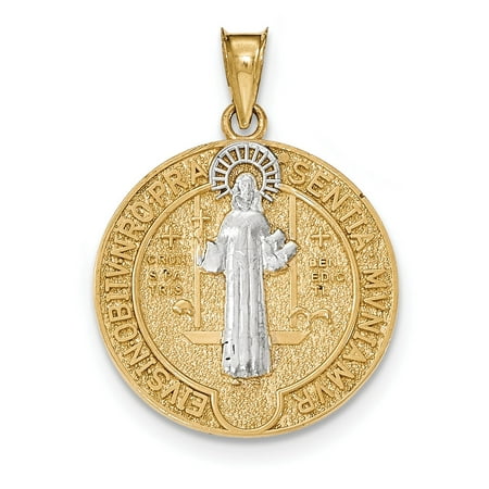 Matte Circle Pendant - 14k Gold With Rhodium Circle St. Benedict Medal Pendant - 6602A