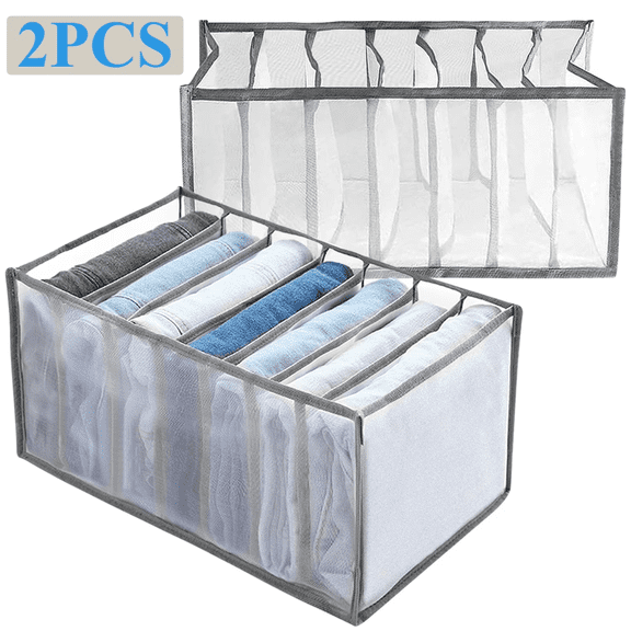 Homlyo Foldable Fabric Clothes Drawer Organizer 2 Pack, Closet Divider Storage Bins for Jeans Pants Underwear Garment Wardrobe Space Saving Container