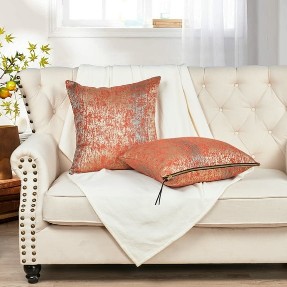 Home Soft Things Jacquard Chenille Big Zipper Throw Pillow Cover 2 Piece Set - Orange - 20" x 20"