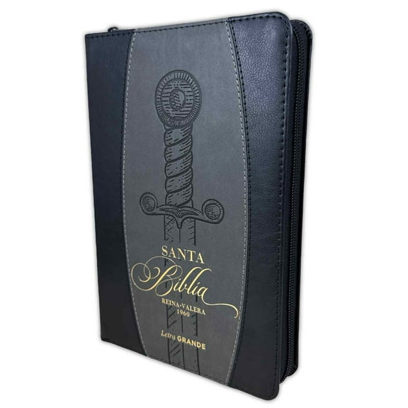 Biblia con Cierre Letra Grande 12 puntos RV1960 espada gris con indice - Hebreos 4:12