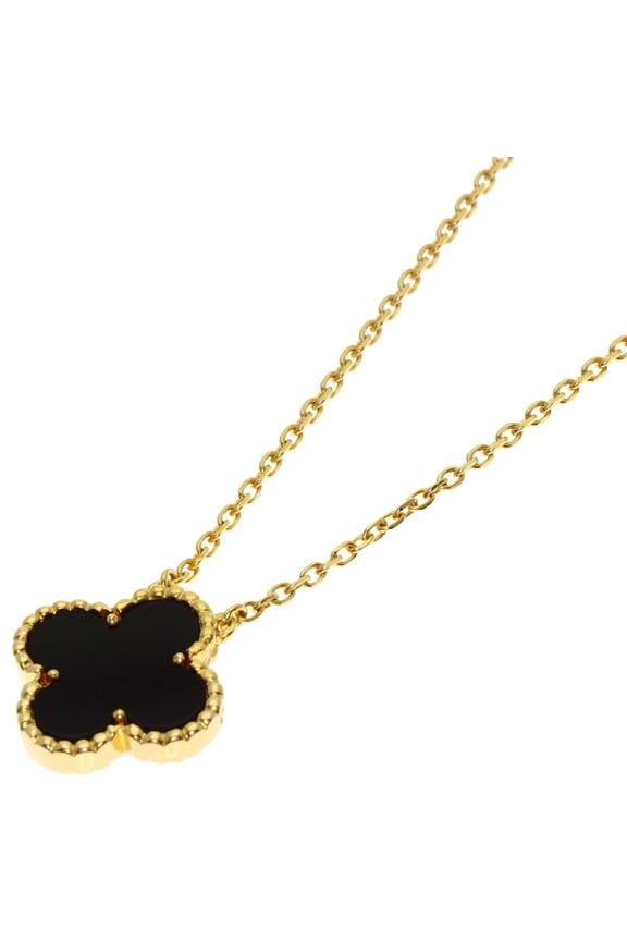 Pre-Owned Van Cleef & Arpels Vintage Alhambra Onyx Necklace in 18K Yellow Gold for Women.