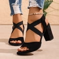 thumbnail image 6 of Pandaie Women Open Toe Heels Sandals Ankle Strap 2.95 Inch Chunky Heeled Dressy Pumps Slingback Casual Wedding Party Dress Thong Shoes Black Size 6, 6 of 9