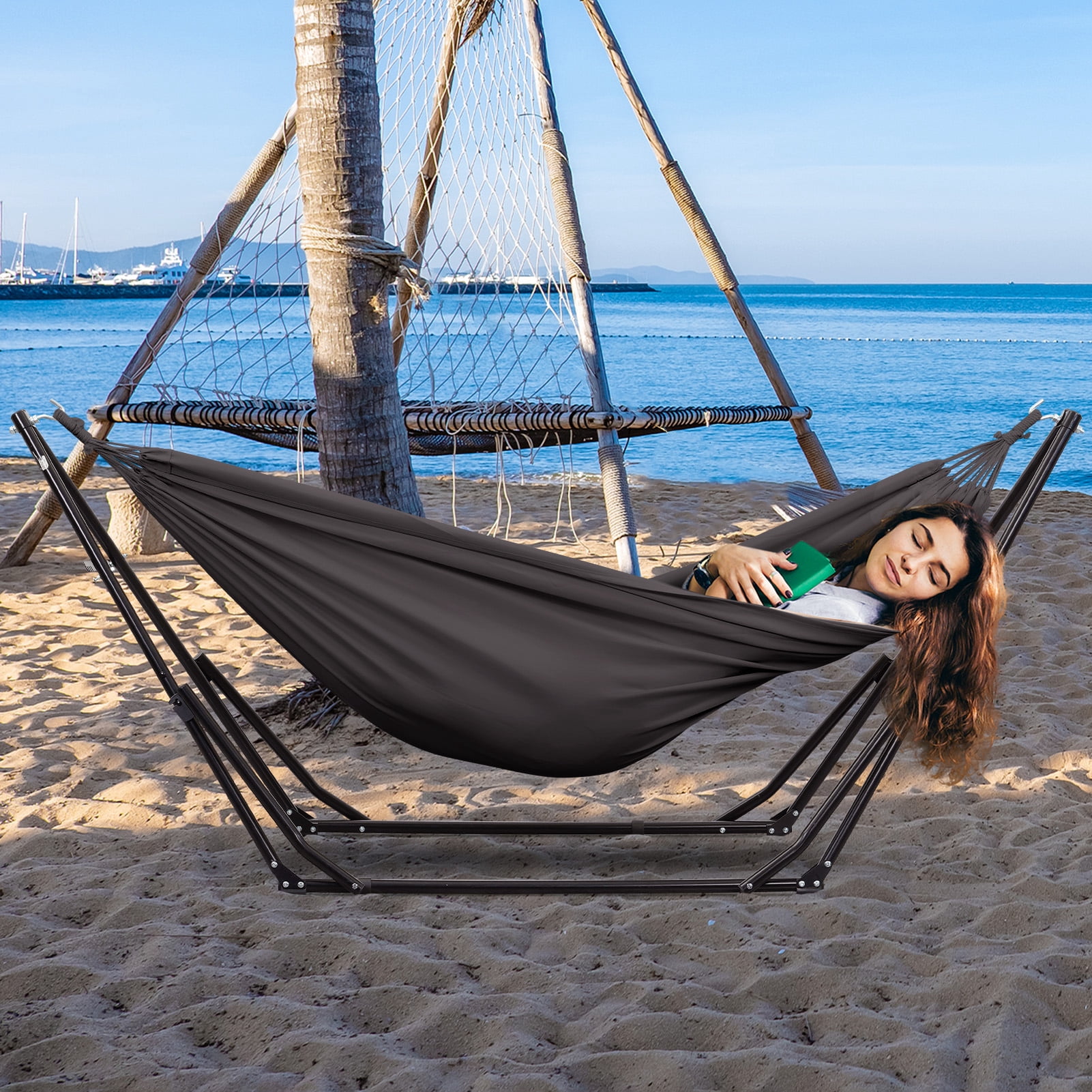 Ainfox 2 in 1 Hammock and Swing Chair with Stand, 550 lbs Capacity，Grey