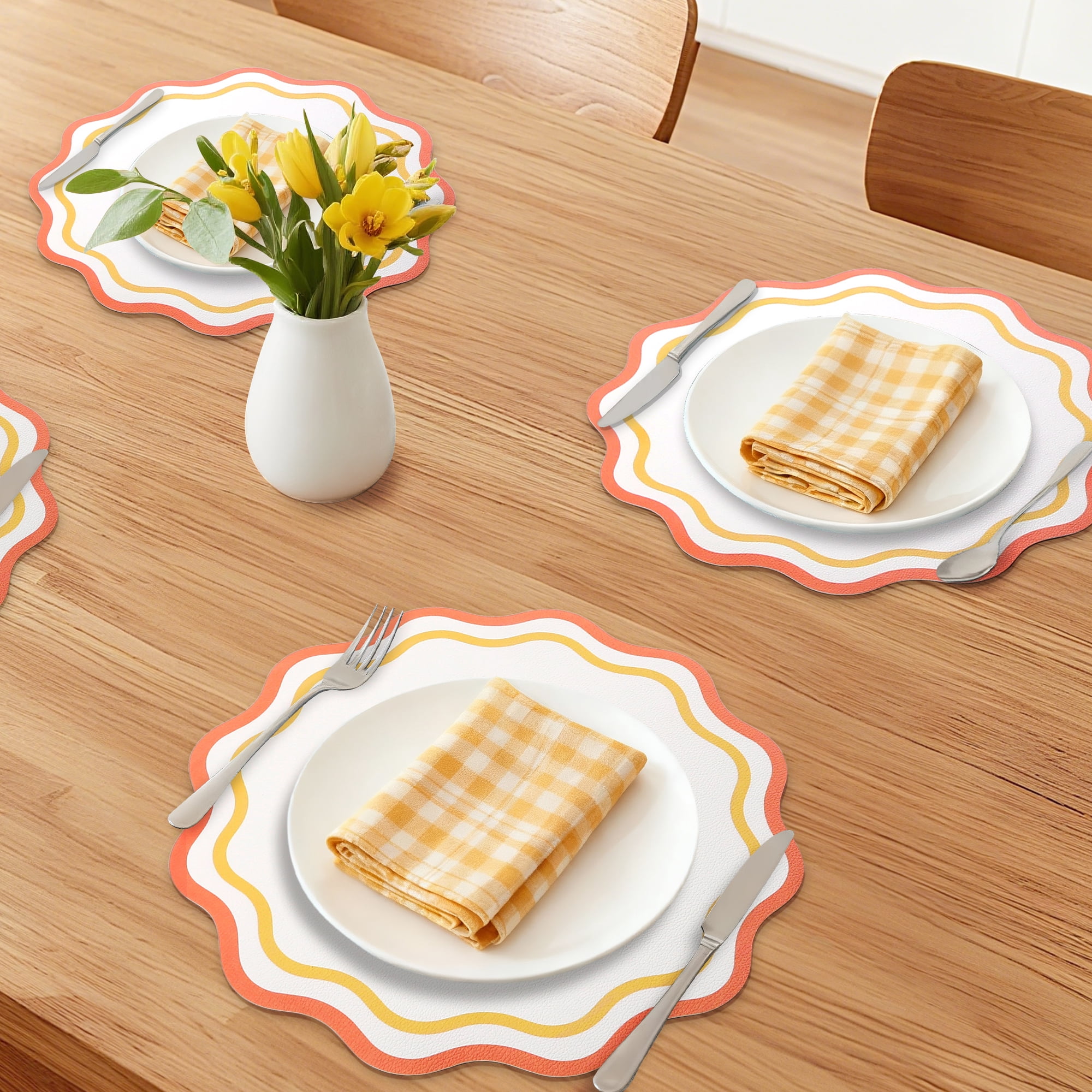 Unique Bargains Set of 6 Leather Placemats for Kitchen Dining Table Decor Yellow